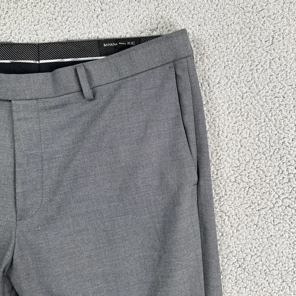 Banana Republic Slim Fit Dress Pants Men 34x34 Grey Sharkskin Stretch Preppy‎